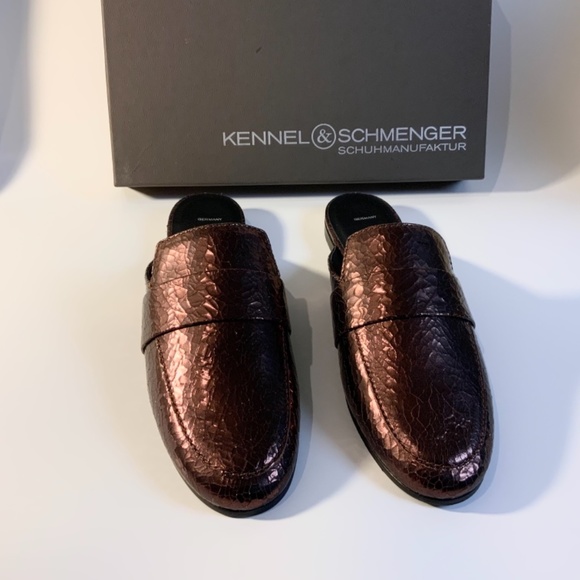 Kennel & Schmenger Tara Metallic Leather Flat Mule Slip-On Loafers Luxury Shoes - Picture 13 of 13